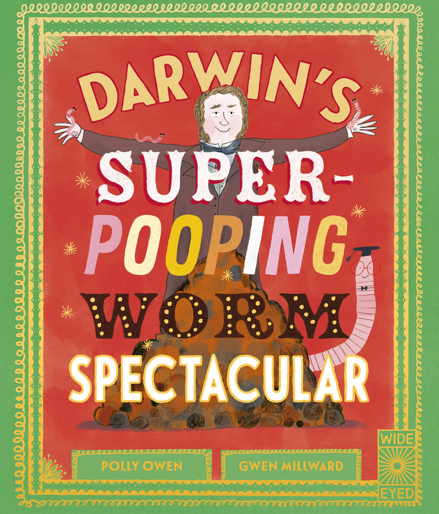 The title of the book with a drawing of Darwin and a worm on top.