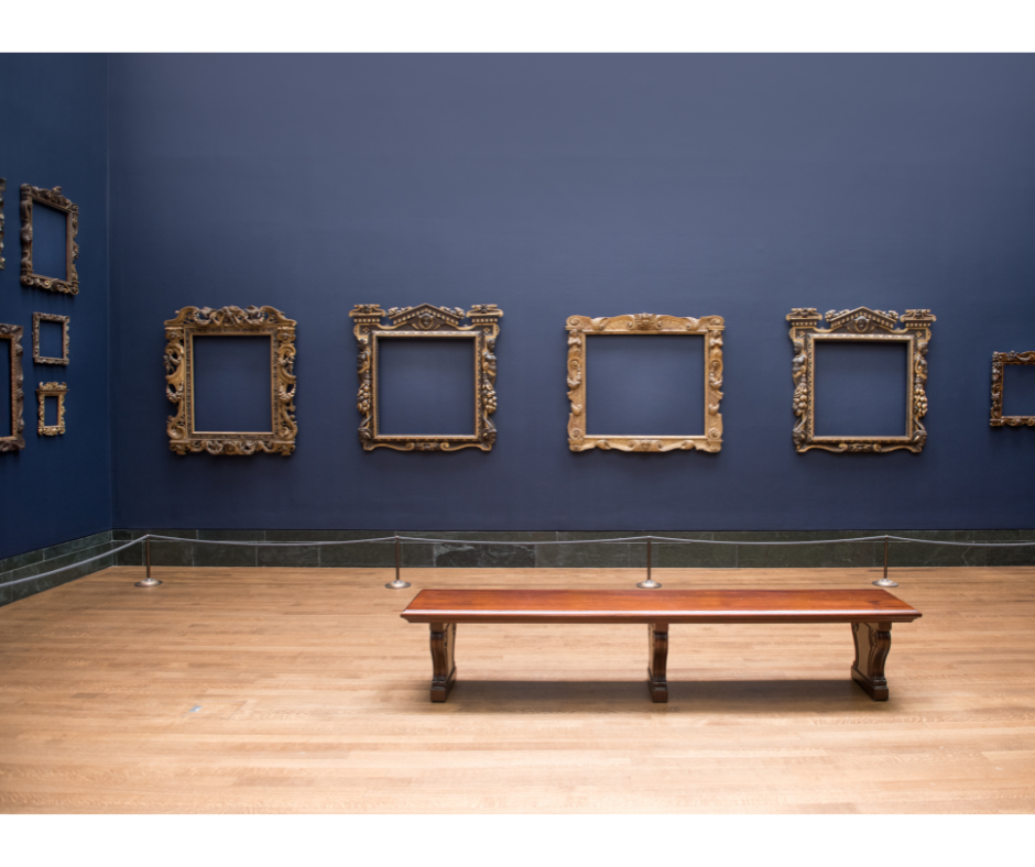 gallery with empty frames on the wall