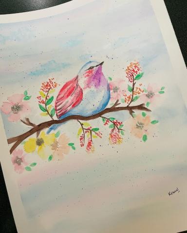 Draw a beautiful bird using watercolors.