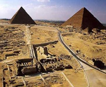 giza plateau with the pyramids and the sphynx