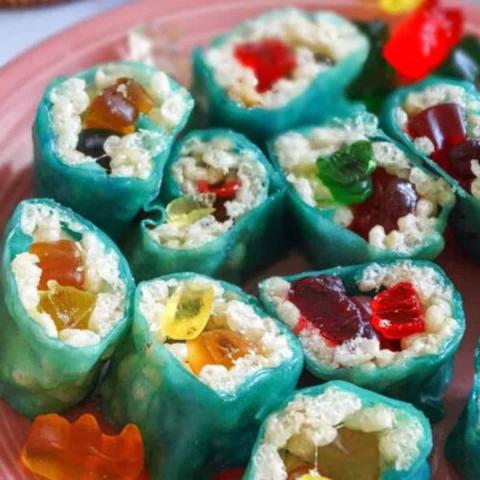 candy and rice krispie treats made to look like sushi