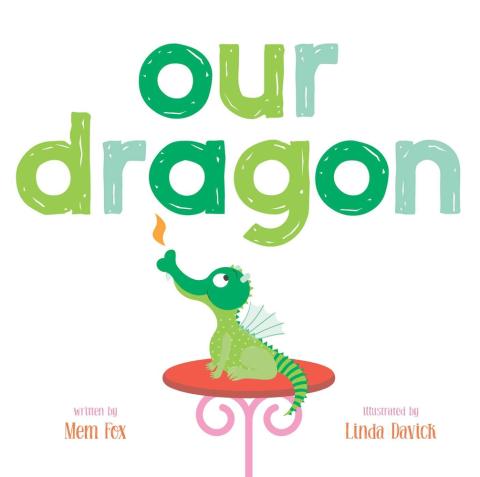 Image of a green dragon on a red stand with the title in green text above