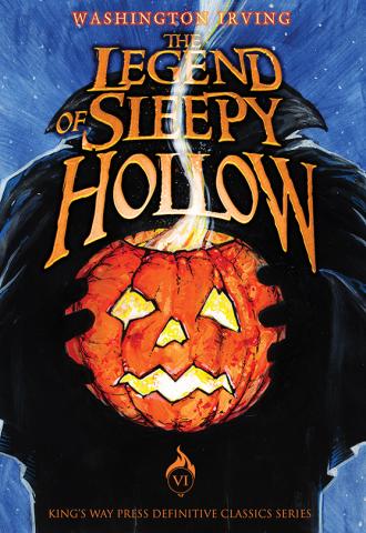 Shadow of the headless horseman holding a lighted jack-o-lantern