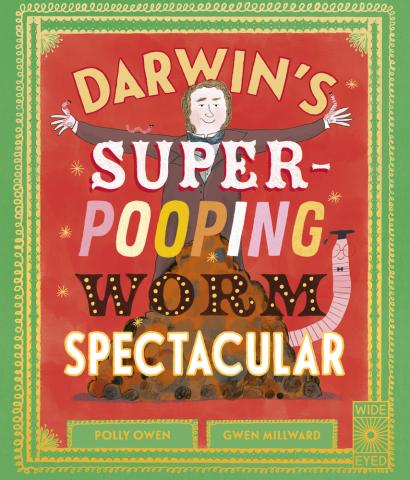 The title of the book with a drawing of Darwin and a worm on top.