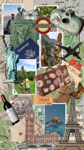 Adventure-themed collage with Lynne