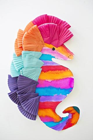colorful seahorse made of paper plate