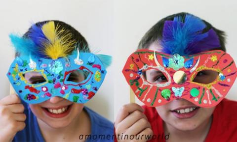kids wearing carnival masks