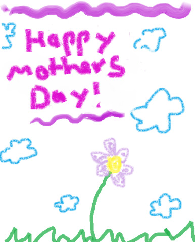 Mother's Day Card in Multicolors with a purple flower, a blue cloud, and some grass