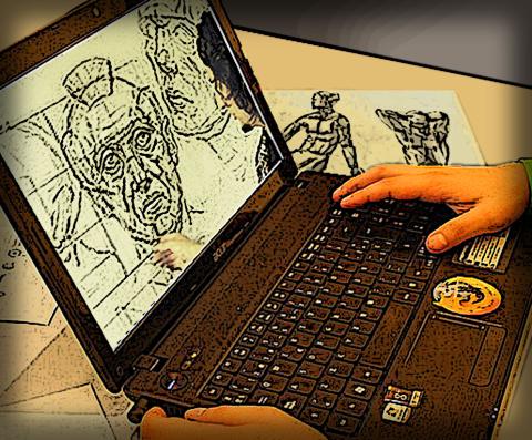 Image of an anatomy drawing on a laptop screen.