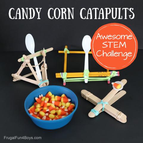 catapults made of popsicle sticks, rubber bands, and a plastic spoon