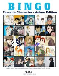 Bingo board with anime pictures in each square