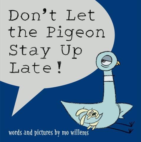 Aqua Pigeon with Book Title in Callout with a Dark Blue Background