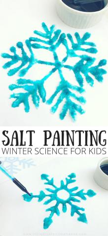 snowflakes made of salt and glue with blue watercolors