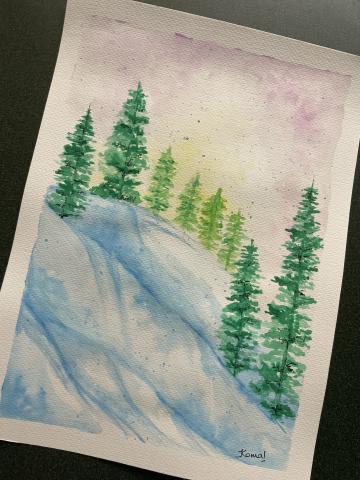 Enjoy a paint and sip night with Komal Mehra and create this beautiful winter scene using watercolor paints.