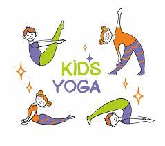 4 cartoon children in different yoga poses