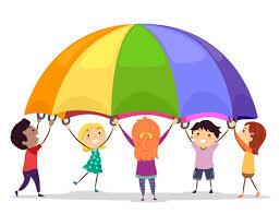 cartoon of kids playing with parachute