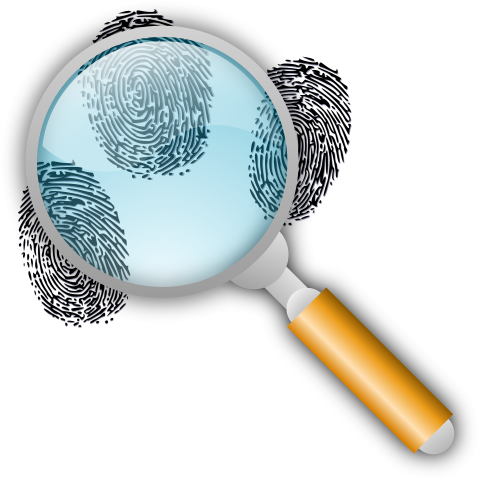 Magnifying glass with three finger prints underneath