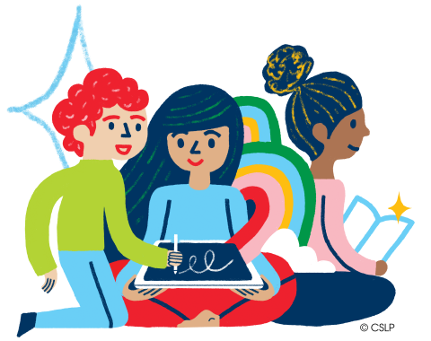 Friends of all colors reading together.