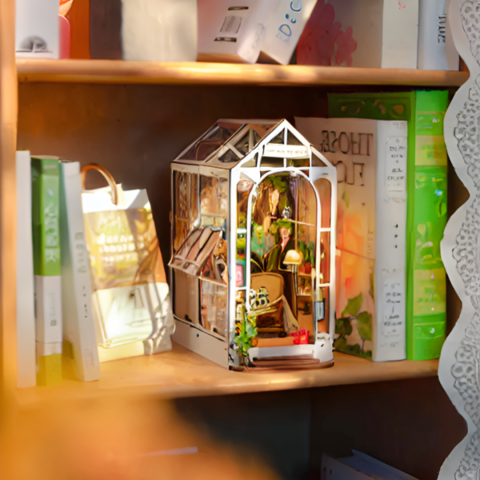 Bookshelf with book nook and books