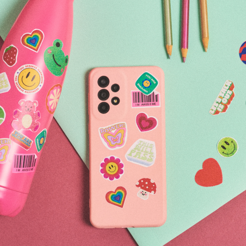 Image of Stickers on Water Bottle and Phone Case