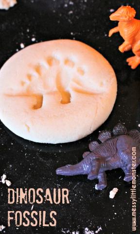 dinosaur imprint in clay and toy dinosaur