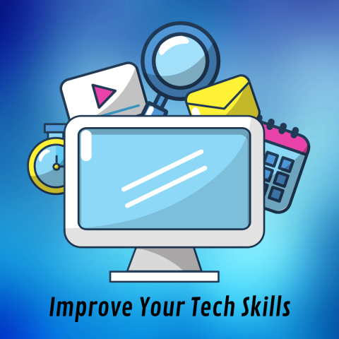Computer Monitor with text "Improve Your Tech Skills"