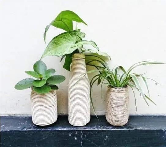 Twine wrapped vases