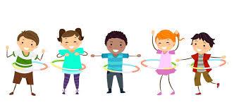 cartoon of kids playing with hula hoops