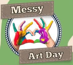 Messy Art Day with fingerpainted hands making a heart shape