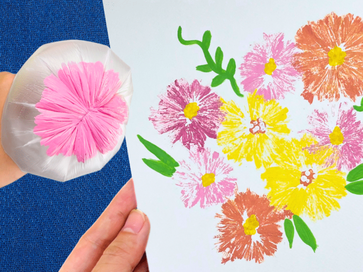 How to paint flowers using plastic bags.