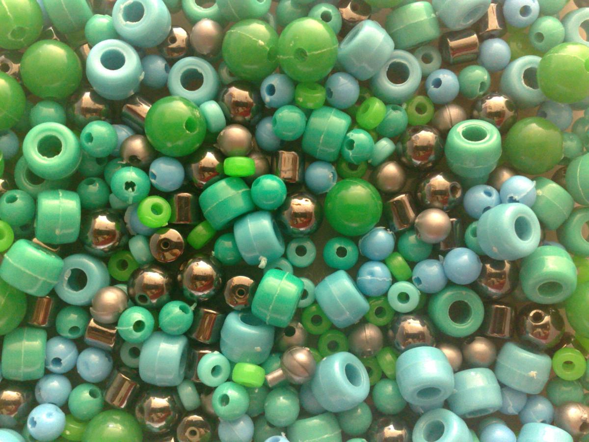 Different types of green beads.