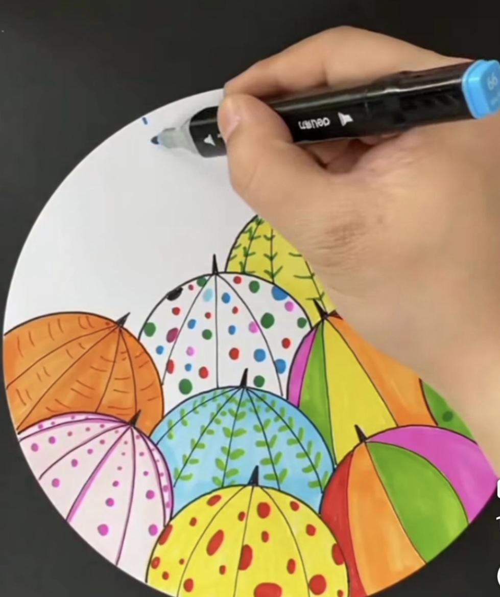 Umbrellas of Colors on Canvas 