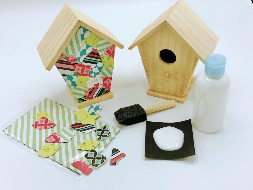Decoupage bird houses with napkins.
