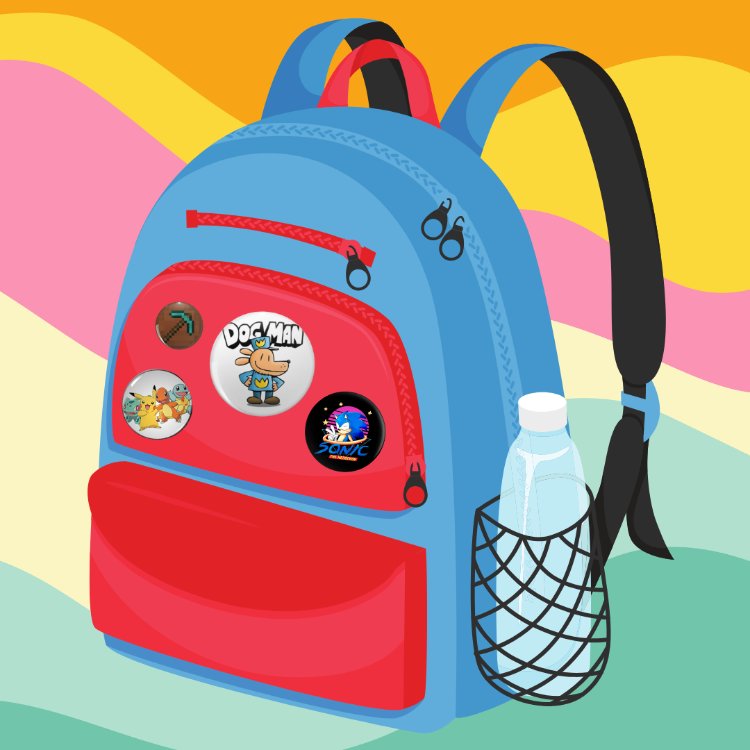 Backpack decorated with pins