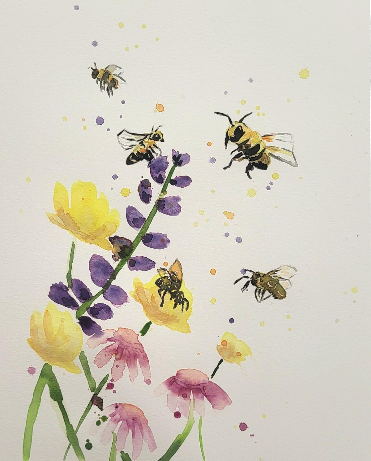 Color My World with Watercolors: Bees and Flowers
